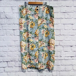 Sonoma Vintage Blue Floral Linen Pencil‎ Skirt Size Large